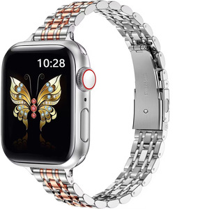 Bracelet de montre iWatch 40mm 44mm 45mm élégant à 7 maillons, boucle déployante, design taille fine, en acier inoxydable, pour femme - Product Image 6