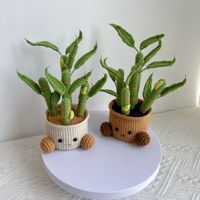 Pot de fleurs en bambou tissé en laine au crochet, imitation plantes vertes, pour décoration de bureau, présentoir, pot à poupées, cadeau