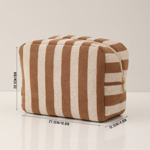 Vente en gros de trousses de <span class=keywords><strong>maquillage</strong></span> personnalisées pour femmes en tissu éponge, pochette portable à fermeture éclair, trousse de toilette rayée - Product Image 4
