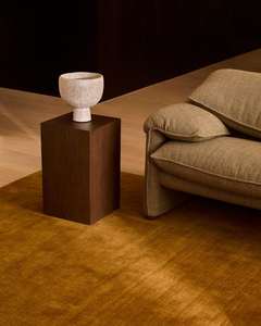 Tapis en laine tufté main personnalisé or et vert, peluche douce, poils coupés 15 mm, tapis moderne fait main de designer, tapis de sol durable, couleur unie - Product Image 4