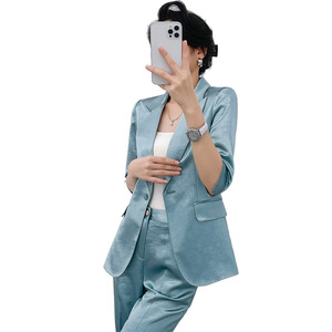 Women's Satin Suit Set 2026 New Arrival Spring Autumn Work Casual Blazer Pants Solid Color Polyester Fiber Women's Outfit - Product Image 5