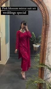 ชุดพลาโซ่คุर्ติ 3 ชิ้น ชุดคุर्ติพลาโซ่ ชุดคุर्ติยาวสำหรับผู้หญิงในอินเดีย เสื้อผ้าสตรีอินเดียแบบดั้งเดิม ผ้าคุณภาพดีที่สุด - Product Image 3