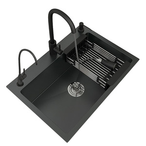 Évier de cuisine intelligent moderne en acier inoxydable 304 noir, soudé, de forme carrée, avec surface nano, adapté à la maison - Product Image 2