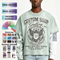 Camiseta de punto de manga larga con capas para hombre, 100% algodón, peso pesado, color liso, lavado, ajuste holgado, doble capa, 280g