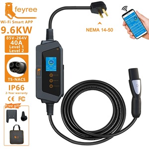Chargeur EV portable feyree NACS 9,6 kW avec câble NEMA 14-50 de 5 m pour Tesla, chargeur de véhicule électrique monophasé - Product Image 1