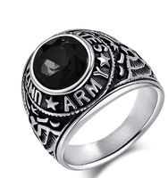 Vintage Amerikanisches Nationalemblem-Ring für Männer Schöner Blauer Edelstahl Marine Armee Modischer Glas-Edelstein-Ring
