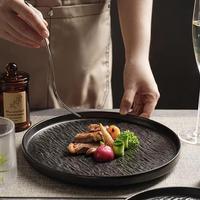 Assiettes à dîner en céramique de grès de texture de roche nordique Plats en porcelaine écologiques Style américain poli 6-10 pièces pour le dos