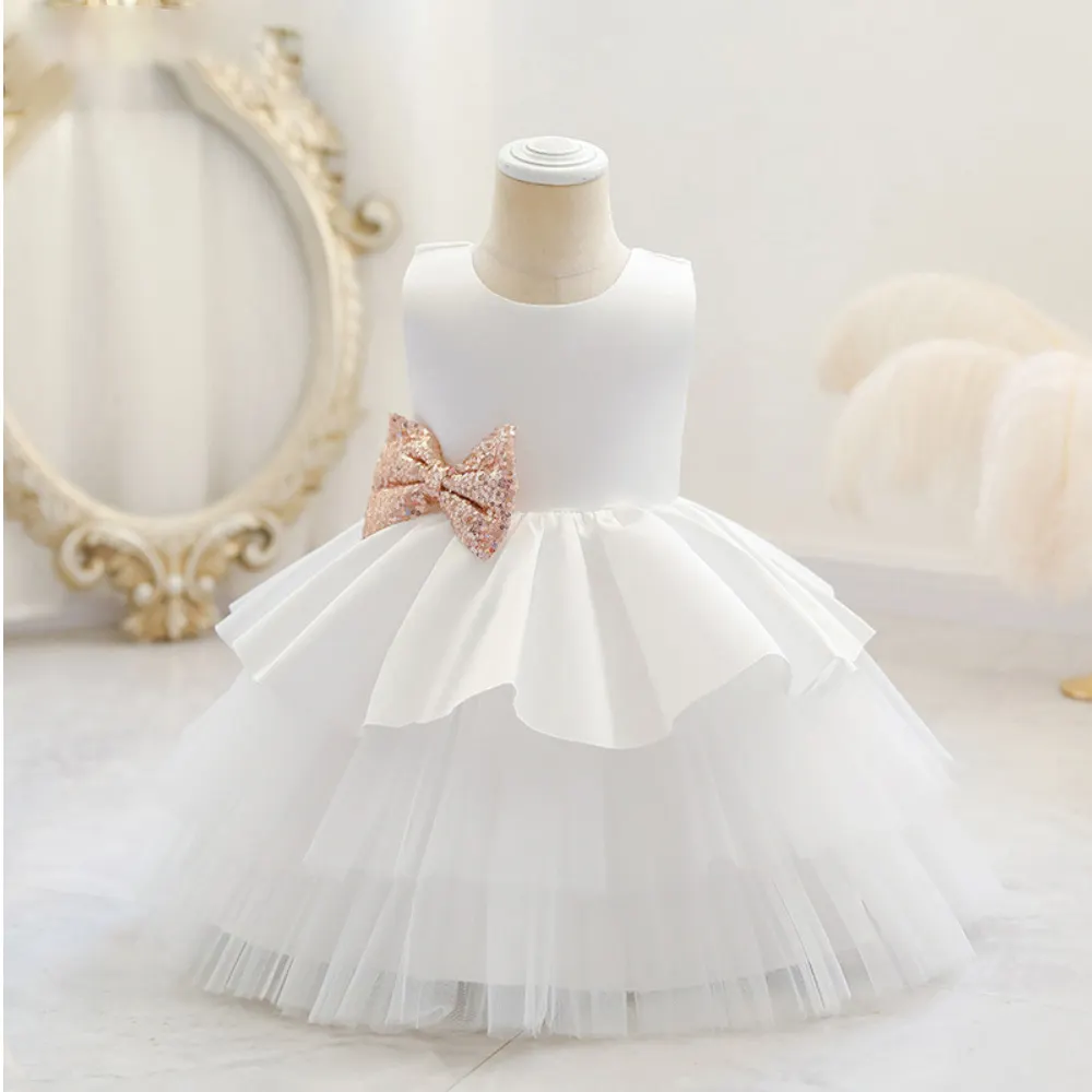 Neueste Paillettenbogen Babykleider beliebt Kleine Kinder Geburtstag Hochzeit Kinder Mädchen Party-Kleid erwachsen