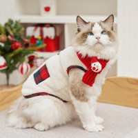 Ensemble Manteau et Écharpe de Noël pour Chien et Chat, Gilet Doux en Polaire à Carreaux, Vêtements d'Hiver Chauds pour Chiots et Chatons avec Écharpe Tricotée XS-6XL