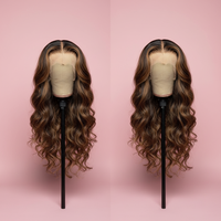Perruque en cheveux humains ondulés couleur mèches, Lace Frontale HD 13*4, pré-épilée et pré-décolorée, sans colle, pour femmes noires