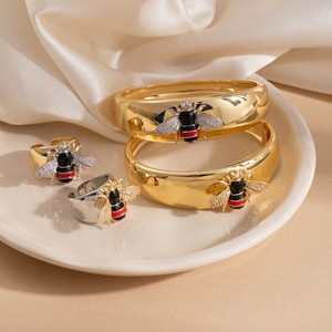Ensemble bracelet et bague abeille, bijoux insectes dorés, accessoire de mode pour femmes - Product Image 4