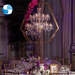 ZT-405G lampadari di cristallo in ferro battuto di lusso oro in piedi candelabri esagonali per decorazioni per eventi nuziali - Product Image 1