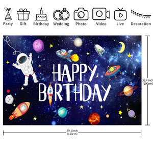Latar Belakang Selamat Ulang Tahun Astronot Planet Luar Angkasa Latar Belakang Spanduk Cetak Digital untuk Perlengkapan Dekorasi Pesta Anak Laki-Laki - Product Image 5