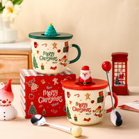 Vente en gros de décorations de Noël, tasse en porcelaine avec impression Joyeux Noël, tasse en céramique avec couvercle en silicone et cuillère, design personnalisé, cadeau de Noël
