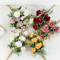 Buket bunga buatan sutra peony mawar besar dekorasi rumah mawar tangan grosir pernikahan