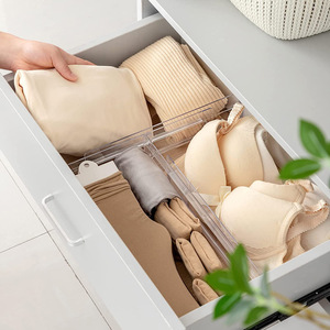 4 Pcs Plastique <span class=keywords><strong>Transparent</strong></span> PS Organisateur de Bureau Réglable Diviseurs de Tiroirs pour Placard Garde-Robe Cuisine Sous-Vêtements Chaussettes Rangement - Product Image 4