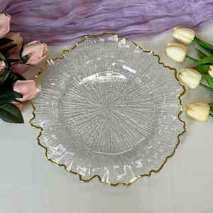 Paquete de 50 Platos Base Transparentes de Plástico PP Duradero de 13 Pulgadas con Borde Dorado y Diseño Floral de Arrecife, Modernos y Clásicos para Decoración de Mesa en Bodas y Fiestas - Product Image 4
