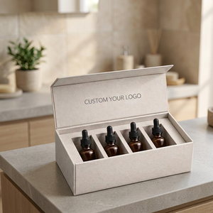 Customizable Rigid Cosmetic <b>Box</b> Set with 4 Glass Dropper <b>Bottles</b> Ivory Board Rectangle UV Printing Packaging - Product Image 1