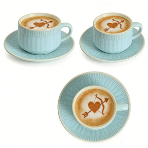 Regalo di San Valentino, Tazza Stitch in Ceramica con Motivo a Maglia in Rilievo, Set Tazza e Piattino - Product Image 1