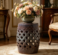 Tabouret de jardin en céramique marron antique, grand médaillon, pour intérieur et extérieur, parfait comme socle pour plantes, assise flexible