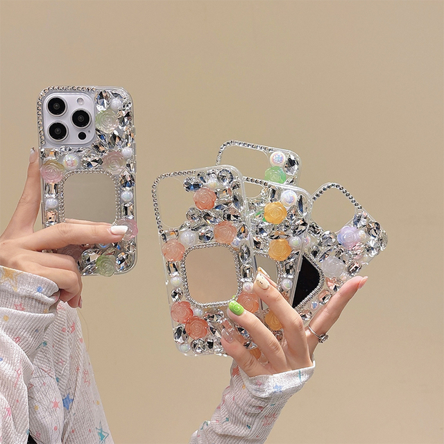 Luxury Bling Diamond Mirror Rhinestone Acrylic Korean Ins Style Women's Phone case for iPhone 17 Pro Max 15 Plus 12 14 13 11 16