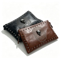 Dompet Clutch Kulit Asli Wanita Buatan Tangan dengan Ritsleting, Detail Rumbai, Denim Metalik, Tahan Air & Anti Maling