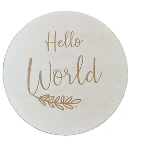 Wood Engraved Newborn Photo Props Baby Age Monthly Milestone Card Hello World Baby Announcement Newborn Birth Announcement Sign