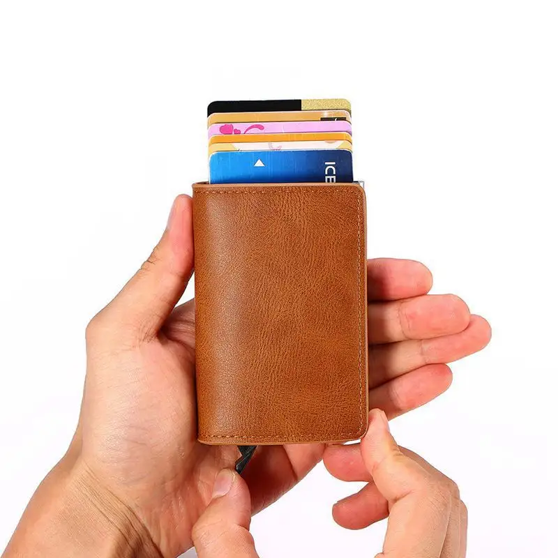 Iş kart tutucu erkek için otomatik akıllı cüzdan anti hırsızlık RFID alüminyum kutu