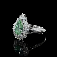 Bague de fiançailles de luxe pour femme en or blanc 14 carats avec diamant vert vif fantaisie taille poire de 1,50 carat et pierres latérales marquise, certifiée IGI