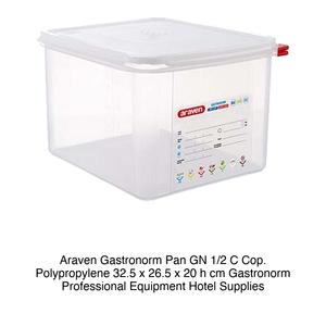 Bac alimentaire en polypropylène GN 1/2 32,5 × 26,5 × 20 h cm, avec couvercle, -40/+95 ° C Araven - Product Image 2