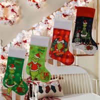 Chaussette de Noël en peluche Grinch à suspendre pour cheminée, cadeau de fête, décoration de Noël pour la maison, vente en gros d'usine