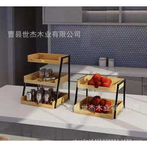 Étagère de présentation en bois et fer à 2 niveaux, détachable, pour rangement de bureau et organisation alimentaire - Product Image 2