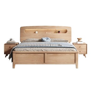 Lit double en bois massif de bouleau nordique 1,8 m avec tête de lit éclairée pour chambre à coucher - Product Image 5