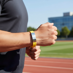 Braccialetto Intelligente per Uomo con Cinturino in Silicone Giallo e Piastra Metallica, Fitness Tracker - Product Image 3