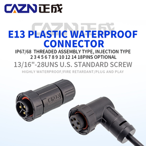 CAZN Waterproof E13 <strong>Threaded</strong> Mating Connector Straight Right Angled <strong>Plastic</strong> Female Male 2-18 Pin Un-shielded Overmolded Plug