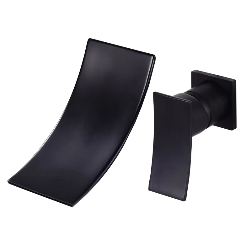new design Matte Black Hot and Cold Water Mixer Bathroom Wall Mounted waterfall Basin Faucet Brass wall tap