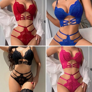 2025 nuovo elegante, Plus-size Sexy Lingerie da <span class=keywords><strong>donna</strong></span>, ricamo in pizzo all'ingrosso, Set di Lingerie in 3 pezzi - Product Image 1