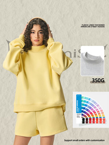 Sweat-shirt à capuche en molleton 350 GSM personnalisé pour <span class=keywords><strong>femme</strong></span>, couleur unie, <span class=keywords><strong>col</strong></span> montant, impression à la demande, style américain, pull épais - Product Image 1