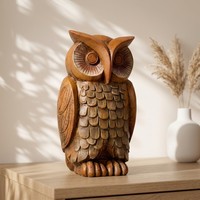 Figurine d'hibou en résine de style médiéval, imitation grain de bois, décoration d'intérieur, salon, bureau, pièce décorative artisanale, 9,8x14,8x9 cm