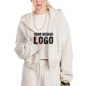 Street Casual Solid Color Vintage Cardigan Zipper Women's <b>Hoodies</b> High Quality Heavyweight Spicy Girl Cropped <b>Hoodies</b> Coat - Product Image 1