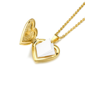 Collier médaillon photo ouvrable à Offre Spéciale coeur en acier inoxydable avec chaîne à maillons de style bohème pour les cadeaux de mariage en alliage de zinc - Product Image 4