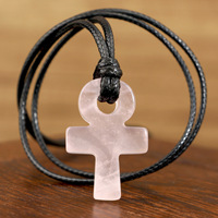 Collier pendentif croix en quartz rose, collier croix Ankh égyptienne de guérison, bijoux spirituels, cadeaux romantiques en cristal pour l'amour