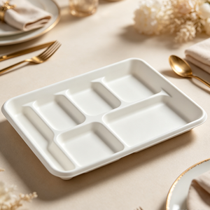 Barquettes jetables en bagasse de canne à sucre compostables à 6 compartiments de qualité alimentaire avec couvercles pour la restauration collective - Product Image 5