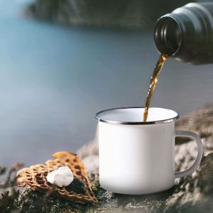 Mug en émail 12oz personnalisé avec logo, couleur durable, portable, style américain, poignée rétro, pour café, lait, thé, épaissi, pour l'extérieur - Product Image 6