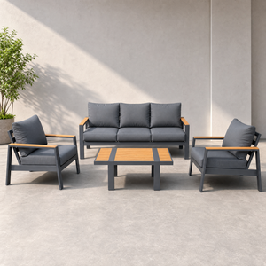 Canapé <span class=keywords><strong>de</strong></span> jardin en aluminium pour véranda, avec structure, protection contre <span class=keywords><strong>les</strong></span> intempéries et coussins – Ensemble 7 pièces résistant aux intempéries - Product Image 1