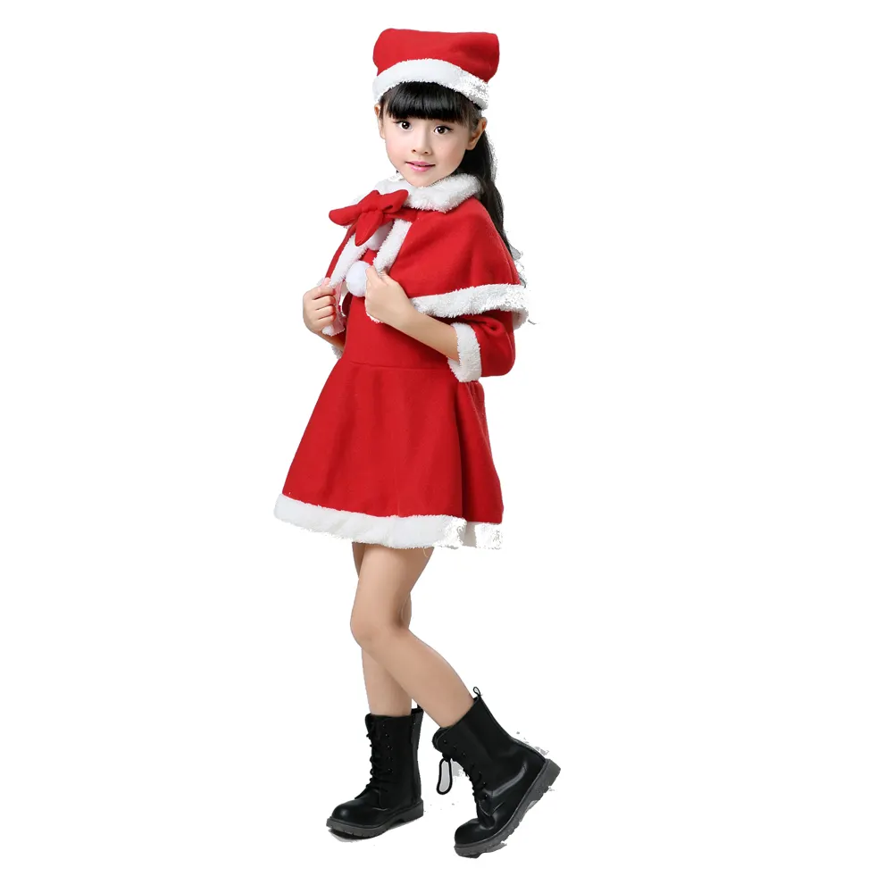 Christmas Santa Claus Baby Costume Set Dress Hat Hot Sale Winter Clothing Girl Christmas Dress