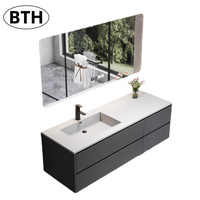 Meuble-lavabo intégré en pierre frittée moderne avec miroir LED, résistant à l'eau, garantie 5 ans pour les foyers et les hôtels