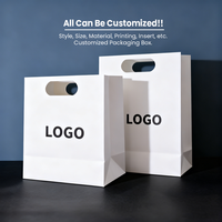 Sacs en papier kraft blanc de luxe, personnalisés avec logo, couleur personnalisée, design personnalisé, pour emballages de parfums et de cosmétiques, avec poignée découpée