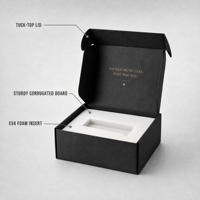Nouvelle boîte d'expédition en carton ondulé noir mat Pulida 2026 avec logo personnalisé en relief et insert en mousse EVA pour petites entreprises