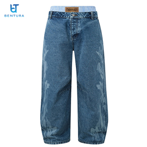 جينز رجالي عالي الجودة من BENTURA بتصميم مخصص وشعار جلدي وغسيل قديم ورقعات مميزة وخصر مزدوج - Product Image 1